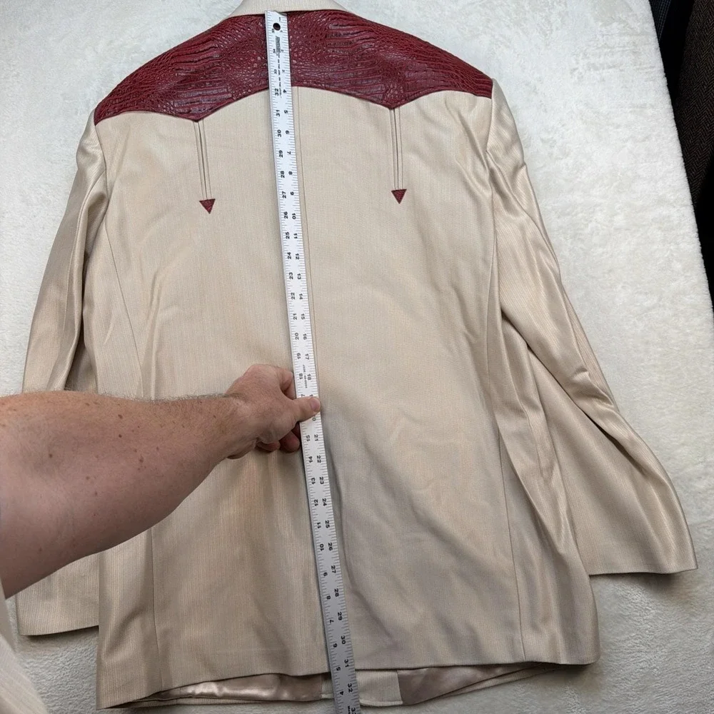 Deadstock Western Suit Rockabilly Stage Cowboy Yoke Cream Burgundy 46R 38